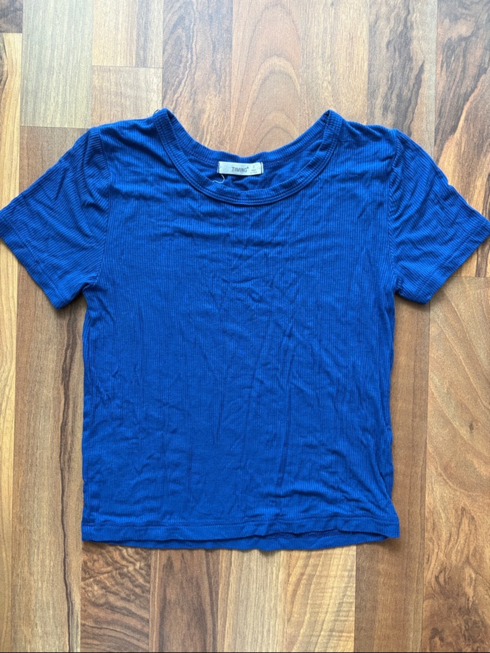 Timing Woman’s Ribbed Crewneck Tee in Royal Blue Size S